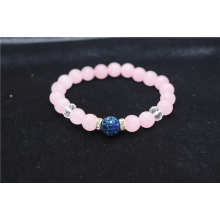 2013 nuevo estilo Rose Cuarzo 8MM redondos granos estiramiento pulsera de piedras preciosas con bola de cristal